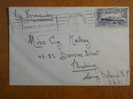 J28 FRANCE   BELLE LETTRE  1935  LE HAVRE A LONG ISLAND N.Y USA  +VOYAGE S.S   LE NORMANDIE + - Poste Maritime
