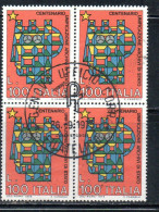 ITALIA REPUBBLICA ITALY REPUBLIC 1975 CENTENARIO UNIFICAZIONE DEGLI ARCHIVI DI STATO LIRE 100 QUARTINA BLOCK USATO USED - 1971-80: Gebraucht