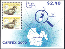 ARCTIC-ANTARCTIC, NORFOLK ISL. 2000 CAPEX EXPO S/S OF 2, PROVIDENCE PETREL, MAP** - Fauna Antartica