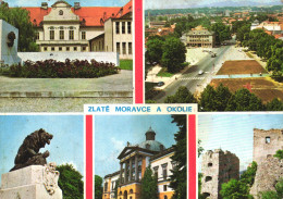 ZLATE MORAVCE, MULTIPLE VIEWS, ARCHITECTURE, STATUE, CASTLE, RUINS, CARS, PARK, SLOVAKIA, POSTCARD - Slovaquie