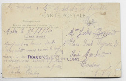 TUNISIE FERRYVILLE CARTE PLI ANGLE  ECRITE DE MALTE 1914 GRIFFE VIOLETTE TRANSPORT VINH LONG - Scheepspost