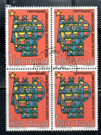 ITALIA REPUBBLICA ITALY REPUBLIC 1975 CENTENARIO UNIFICAZIONE DEGLI ARCHIVI DI STATO LIRE 100 QUARTINA BLOCK USATO USED - 1971-80: Oblitérés