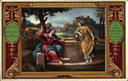 Passepartout CPA Menschen Am Brunnen, Werbung, Schokolade, Chocolaterie D'Aiguebelle - Publicité