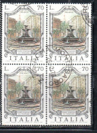 REPUBBLICA ITALY REPUBLIC 1975 LE FONTANE D'ITALIA FOUNTAINS FONTANA MILANO LIRE 70 QUARTINA BLOCK USATO USED OBLITERE' - 1971-80: Oblitérés