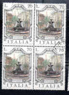 REPUBBLICA ITALY REPUBLIC 1975 LE FONTANE D'ITALIA FOUNTAINS FONTANA MILANO LIRE 70 QUARTINA BLOCK USATO USED OBLITERE' - 1971-80: Afgestempeld