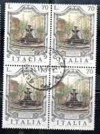 REPUBBLICA ITALY REPUBLIC 1975 LE FONTANE D'ITALIA FOUNTAINS FONTANA MILANO LIRE 70 QUARTINA BLOCK USATO USED OBLITERE' - 1971-80: Gebraucht