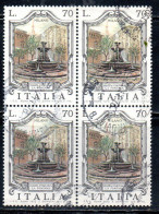 REPUBBLICA ITALY REPUBLIC 1975 LE FONTANE D'ITALIA FOUNTAINS FONTANA MILANO LIRE 70 QUARTINA BLOCK USATO USED OBLITERE' - 1971-80: Oblitérés