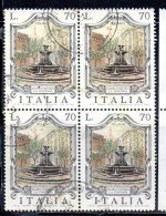 REPUBBLICA ITALY REPUBLIC 1975 LE FONTANE D'ITALIA FOUNTAINS FONTANA MILANO LIRE 70 QUARTINA BLOCK USATO USED OBLITERE' - 1971-80: Gebraucht