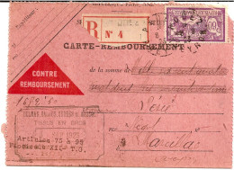 6J9 --- Seul Sur Lettre 60c Merson Carte Remboursement Des CCP 12 Rodez Delmas, Dalous, Sudres & Massol Tissus - 1921-1960: Modern Tijdperk