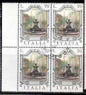 REPUBBLICA ITALY REPUBLIC 1975 LE FONTANE D'ITALIA FOUNTAINS FONTANA MILANO LIRE 70 QUARTINA BLOCK USATO USED OBLITERE' - 1971-80: Used