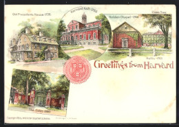 Lithographie Cambridge, MA, Harvard Hall, Holden Chapel, The Gates  - Autres & Non Classés
