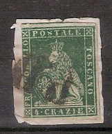 (Fb).Italia.A.Stati.Toscana.1851.-2cr Verde Su Grigio,usata Su Frammento (127-24) - Toskana