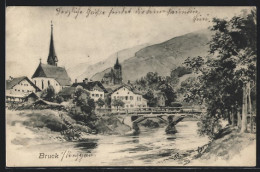 AK Bruck /Pinzgau, Teilansicht Mit Brücke Und Kirche  - Other & Unclassified