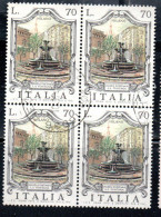 REPUBBLICA ITALY REPUBLIC 1975 LE FONTANE D'ITALIA FOUNTAINS FONTANA MILANO LIRE 70 QUARTINA BLOCK USATO USED OBLITERE' - 1971-80: Oblitérés