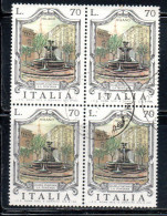 REPUBBLICA ITALY REPUBLIC 1975 LE FONTANE D'ITALIA FOUNTAINS FONTANA MILANO LIRE 70 QUARTINA BLOCK USATO USED OBLITERE' - 1971-80: Used