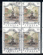 REPUBBLICA ITALY REPUBLIC 1975 LE FONTANE D'ITALIA FOUNTAINS FONTANA MILANO LIRE 70 QUARTINA BLOCK USATO USED OBLITERE' - 1971-80: Oblitérés