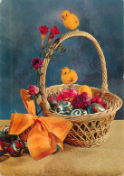 Easter Greetings Painted Egg Basket, Chicken And Floral Motif - Easter