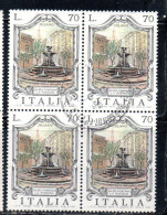 REPUBBLICA ITALY REPUBLIC 1975 LE FONTANE D'ITALIA FOUNTAINS FONTANA MILANO LIRE 70 QUARTINA BLOCK USATO USED OBLITERE' - 1971-80: Afgestempeld