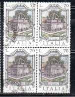 REPUBBLICA ITALY REPUBLIC 1975 LE FONTANE D'ITALIA FOUNTAINS ROSELLO SASSARI LIRE 70 QUARTINA BLOCK USATO USED OBLITERE' - 1971-80: Used