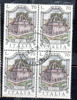 REPUBBLICA ITALY REPUBLIC 1975 LE FONTANE D'ITALIA FOUNTAINS ROSELLO SASSARI LIRE 70 QUARTINA BLOCK USATO USED OBLITERE' - 1971-80: Gebraucht