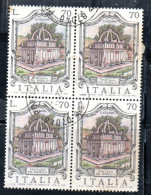 REPUBBLICA ITALY REPUBLIC 1975 LE FONTANE D'ITALIA FOUNTAINS ROSELLO SASSARI LIRE 70 QUARTINA BLOCK USATO USED OBLITERE' - 1971-80: Afgestempeld