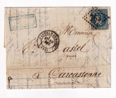 Lettre 1869 Castenaudary Aude Pour Carcassonne Cadenat Fils Âiné Banque Et Recouvrements Grains Et Farines - 1863-1870 Napoleon III With Laurels