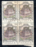 REPUBBLICA ITALY REPUBLIC 1975 LE FONTANE D'ITALIA FOUNTAINS ROSELLO SASSARI LIRE 70 QUARTINA BLOCK USATO USED OBLITERE' - 1971-80: Used