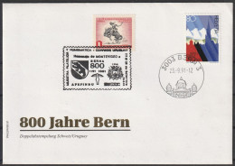 Schweiz: 1991, Blankobrief In Doppelabstempelung Uruguay, 800 Jahre Bern,  SoStpl. BERN / MONTEVIDEO - Briefe U. Dokumente