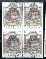 REPUBBLICA ITALY REPUBLIC 1975 LE FONTANE D'ITALIA FOUNTAINS ROSELLO SASSARI LIRE 70 QUARTINA BLOCK USATO USED OBLITERE' - 1971-80: Gebraucht