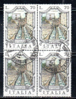 REPUBBLICA ITALY REPUBLIC 1975 LE FONTANE D'ITALIA FOUNTAINS 99 CANNELLE L'AQUILA LIRE 70 QUARTINA BLOCK USATO USED - 1971-80: Gebraucht