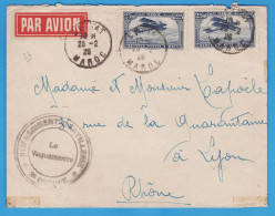 LETTRE PAR AVION DE 1926 - SETTAT (MAROC) POUR LYON - CACHET VAGUEMESTRE 313° REGIMENT D'ARTILLERIE - Luftpost