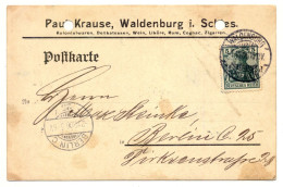 Firmen-Ganzsache Postkarte, Paul Krause Waldenburg 1906 Nach Berlin - Cartoline