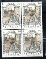 REPUBBLICA ITALY REPUBLIC 1975 LE FONTANE D'ITALIA FOUNTAINS 99 CANNELLE L'AQUILA LIRE 70 QUARTINA BLOCK USATO USED - 1971-80: Gebraucht