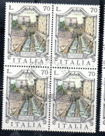 REPUBBLICA ITALY REPUBLIC 1975 LE FONTANE D'ITALIA FOUNTAINS 99 CANNELLE L'AQUILA LIRE 70 QUARTINA BLOCK USATO USED - 1971-80: Used