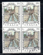 REPUBBLICA ITALY REPUBLIC 1975 LE FONTANE D'ITALIA FOUNTAINS 99 CANNELLE L'AQUILA LIRE 70 QUARTINA BLOCK USATO USED - 1971-80: Oblitérés