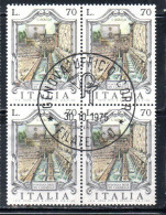 REPUBBLICA ITALY REPUBLIC 1975 LE FONTANE D'ITALIA FOUNTAINS 99 CANNELLE L'AQUILA LIRE 70 QUARTINA BLOCK USATO USED - 1971-80: Gebraucht