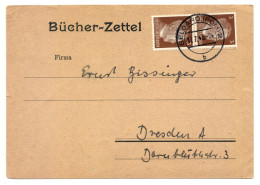 Bücher-Zettel Postkarte, Max Wahrendorff Buchhandlung, Belgard A. D. Persante 1943 Nach Dresden - Cartes Postales