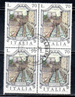 REPUBBLICA ITALY REPUBLIC 1975 LE FONTANE D'ITALIA FOUNTAINS 99 CANNELLE L'AQUILA LIRE 70 QUARTINA BLOCK USATO USED - 1971-80: Gebraucht