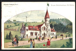 Lithographie St. Gallen, Neues Schützenhaus, Schützenverein  - Caza