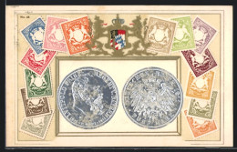 AK Prinzregent Luitpold V. Bayern, 3 Reichsmark, Geld, Briefmarken, Wappen  - Timbres (représentations)