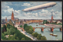 Künstler-AK Frankfurt A. M., Internationale Luftschiffahrt-Ausstellung, Teilansicht Mit Zeppelin  - Dirigeables