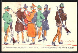 AK Aarau, Eidgenössisches Schützenfest 1924, Jahrhundertfeier, Schützen Im Gespräch  - Hunting