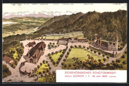 AK Zürich, Eidgenössisches Schützenfest 1907, Festgelände Aus Der Vogelschau  - Caccia