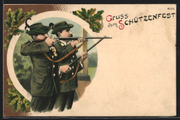 Lithographie Zwei Schützen Mit Gewehren  - Caccia