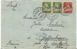 LETTRE  POUR LA FRANCE 1924 AVEC 2 TIMBRES ET CACHET DE KERZERS - Cartas & Documentos