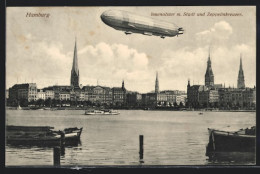 AK Hamburg, Innenalster Mit Stadt Und Zeppelinkreuzer  - Luchtschepen