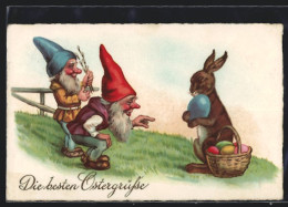 Künstler-AK Zwerge Freuen Sich über Osterhasen  - Easter