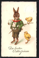 Künstler-AK Osterhase Mit Osterküken Auf Einem Zweig  - Easter
