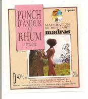 Jeune Antillaise Nue De Profil - Etiquette Punch D'amour Au Rhum Agricole MADRAS - GUADELOUPE - - Rhum