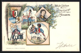 Lithographie Augsburg, Kgl. Bayr. 3. Inft.-Regiment, 200-jähriges Jubiläum, Soldaten In Uniform  - Regiments